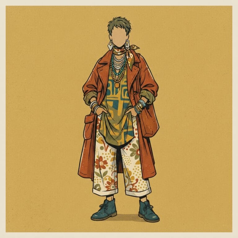 Ochre Patchwork Quilted Jacket: Rio's Burning Man Look 10 ochre patchwork quilted jacket - Rio's style portrait, Kalidos quiz