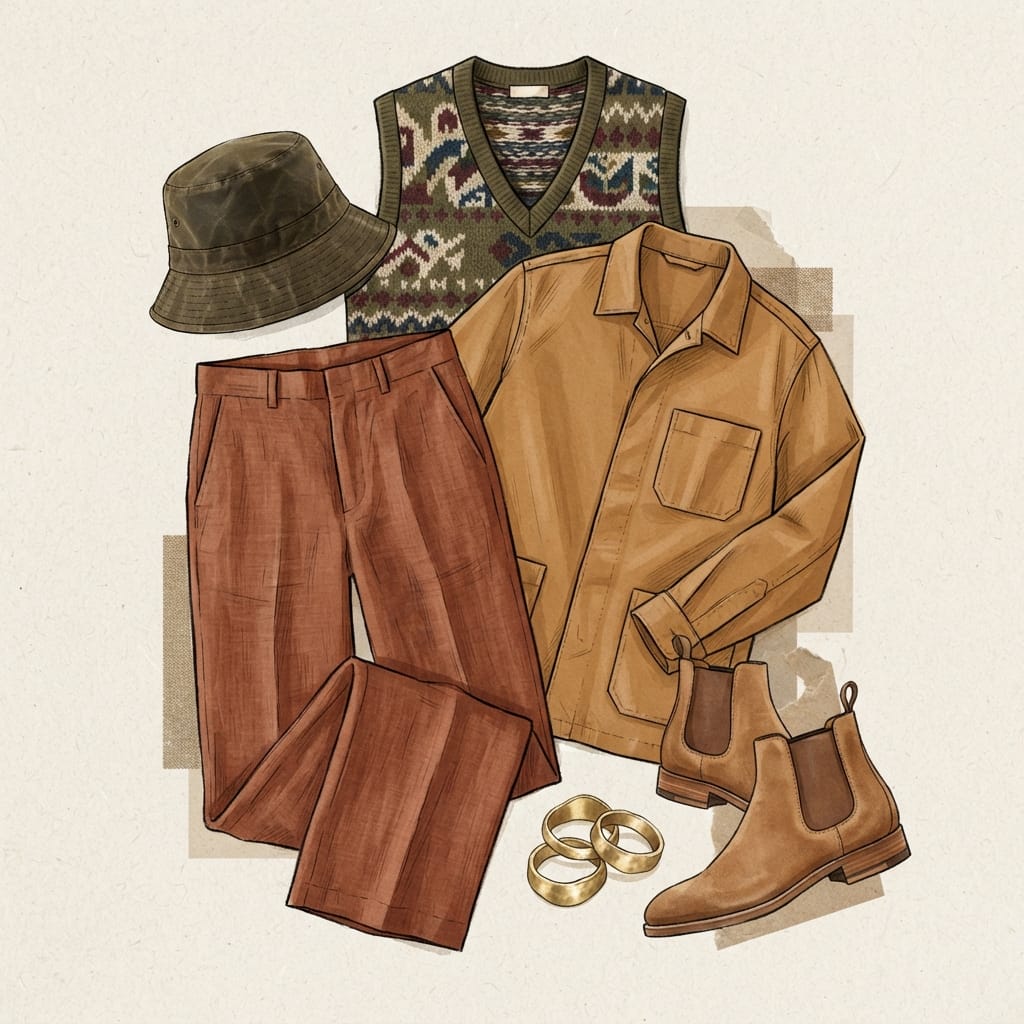 Rust Linen Wide-Leg Trousers & the Pattern-Clash Formula 2 Rio moodboard