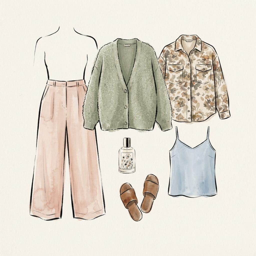 Sage Bouclé Cardigan Looks for Green Man Festival 2 Sage moodboard