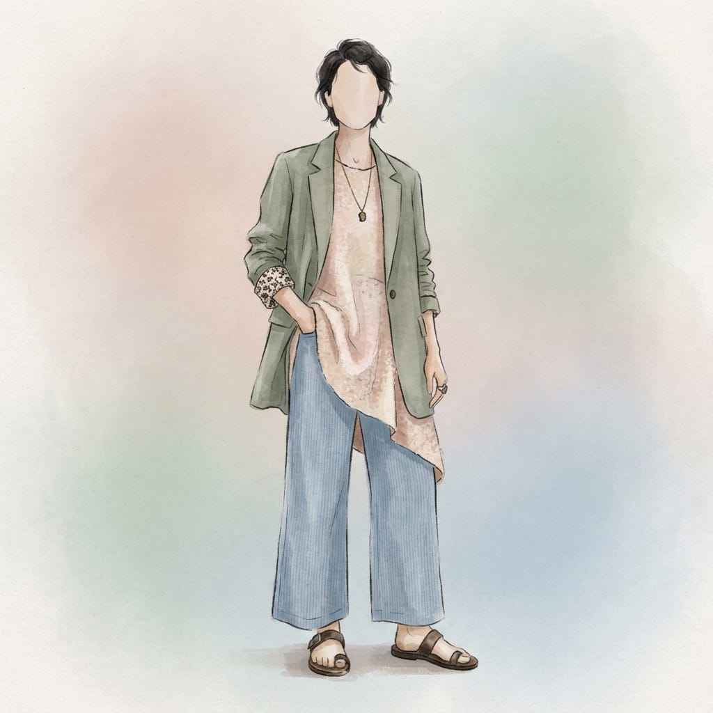Kalidos - style kaleidoscope quiz and seasonal lookbook engine 8 bouclé and raw linen - Sage's style portrait, Kalidos quiz